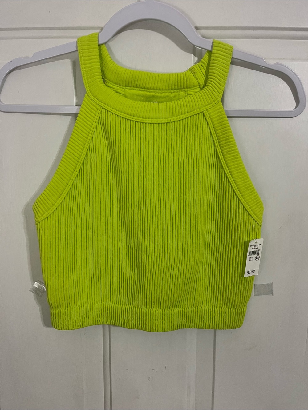 aerie Ribbed High-Neck Crop Tank — Neon Yellow-Green